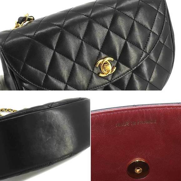 CHANEL Matelasse Half Moon Chain Shoulder Bag Leather Black Gold Hardware Vin... - Picture 8 of 10
